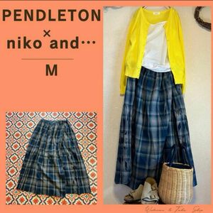 ペンドルトン　ニコアンド　コラボ　オルテガ柄　フレアスカート　ブルー系 Ｍ　綿麻　PENDLETONNiko and… 