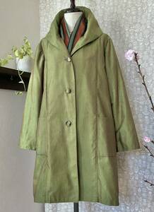  hood. sama . collar. coat olive sphere insect color pongee silk L.. collar both with pocket kimono remake hand made 