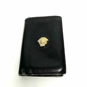 A1　GIANNI　VERSACE　ヴェルサーチ がま口 財布 黒 メドゥーサ 本革 折り財布