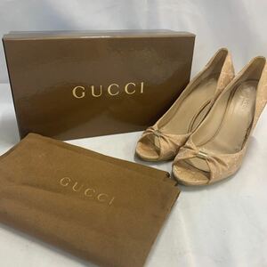 【GUCCI】グッチ コルクウェッジソール パンプス サンダル GGキャンバス ピンク ゴールド