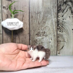 やんのかステップ豆ネコ＊長毛猫 羊毛フェルト ハンドメイド 猫 子猫 ドールハウス ミニチュア ブライス ペット 