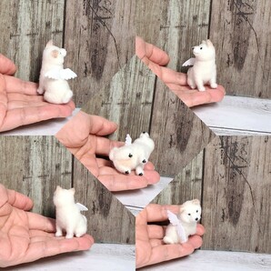 エンジェル柴犬①白柴 一体のみ 豆わんこ 羊毛フェルト ハンドメイド ドールハウス ミニチュア ブライス ペット 子犬の画像2