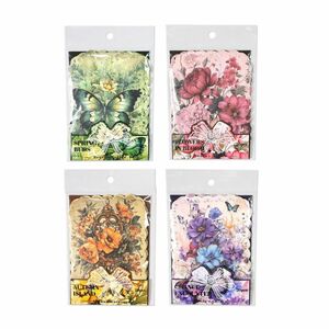 コラージュ 素材 紙製品 花 蝶々 蝶 デザインペーパー 手帳 ノート メモ帳 フラワーズ 秋雨 春の芽 出会いセット 海外 バタフライ