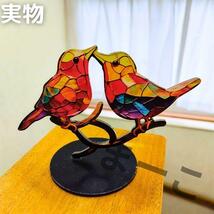 インテリア 置物 おしゃれ 可愛い かわいい 綺麗 きれい 鳥 小鳥 ステンドグラス風 ハチドリ ハチ鳥 アクリル板 アクリル製 2羽 小物_画像3