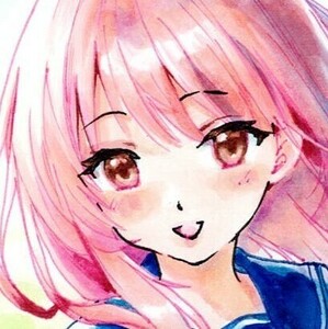 Art hand Auction オリジナル手描きイラスト 女の子 ｢春の日｣ はがきサイズ, コミック, アニメグッズ, 手描きイラスト