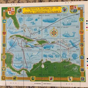 セントビンセント及びグレナディーン諸島発行コロンブス航路小型シート未使用1枚の画像1