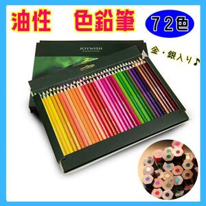 油性 色鉛筆 72色 セットお絵かき 知育 ぬり絵 小学生 子供 金 銀