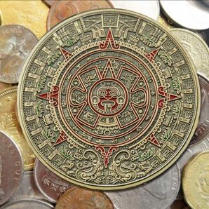 アステカコイン（マヤ文明）暦石デザイン メキシコ 太陽の石 アンティーク