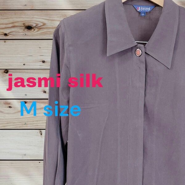 Jasmi silk レディース 長袖ブラウス M グレー オフィス　通勤　 長袖シャツ