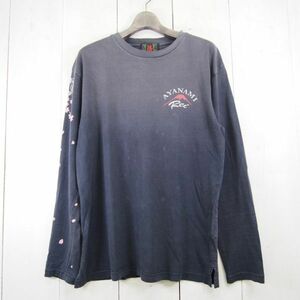 錦-nishiki-×エヴァンゲリオン EVANGELION 綾波レイ 桜 富士山 月 和柄 長袖Tシャツ ロングスリーブTシャツ ロンT(XL)ブラック