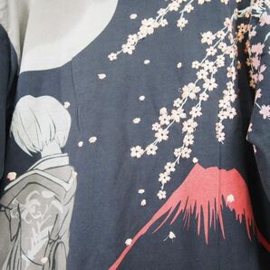 錦-nishiki-×エヴァンゲリオン EVANGELION 綾波レイ 桜 富士山 月 和柄 長袖Tシャツ ロングスリーブTシャツ ロンT(XL)ブラックの画像5