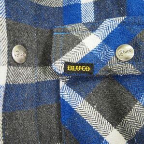 ブルコ BLUCO スウェットフーディードッキングデザインチェック柄ネルシャツジャケット*ヘビーネルシャツパーカー(S)ブルー系の画像4