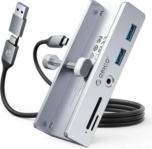 ORICO USB C ハブ クランプ 固定 5Gbps高速転送 Micro SD/SDカードリーダー USB-Aポート3.5mmオーディオポート USB-C 給電ポート付き（5V）