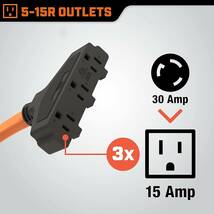 発電機コード アダプタ 発電機延長コード 電源コードツイストロック L5-30P~5-15R*3 30A 電圧100-240V 家庭用 業務用_画像2