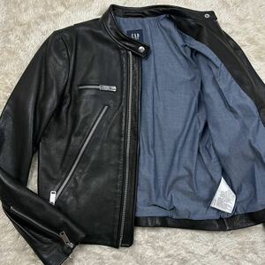 美品 GAP ギャップ シングル ライダース レザージャケット ブラック Mサイズ カウレザー 本革 シュリンク シボ メンズ 1円〜