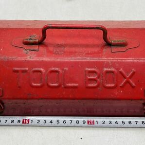 【中古】TOOL BOX 工具箱 ツールボックス 赤色 ビンテージ感 収納 ニッパー ノミ パーツ 混在 現状品 まとめ DM0325Mの画像8