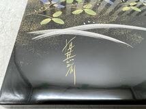 【1円スタート】輪島塗 沈金蒔絵花鳥図 長板漆器 約長さ45×高さ18cm 漆塗り 飾り板 金彩図 伝統工芸品 DM0417_画像2