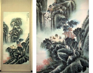 ◎送料無料◎蔵くら◎ 中国 山水画 大きな 掛け軸 ◎ 190430 M C90 掛軸 中国画 骨董 古玩 アンティーク レトロ 古画 中国製