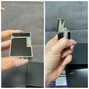 着火確認済 S.T Dupont デュポン ライター ガスライター 喫煙具 黒 シルバー 箱 カード 説明書 メンズ ギャッツビー ライン 1円〜の画像8