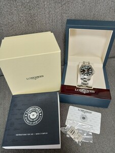 稼動品 LONGINES ロンジン 腕時計 時計 オートマ 自動巻き メンズ デイト 黒文字盤 ハイドロコンクエスト L3.676.4 防水 300m SS 1円〜