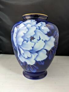 深川製磁 有田焼 金彩 瑠璃紺 花瓶 花器 花びん 花入 花生 壺 陶器 置物 高さ約25cm