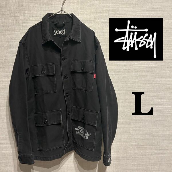 stussy schott カバーオール　ジャケット　ブラック　黒　ワーク 長袖