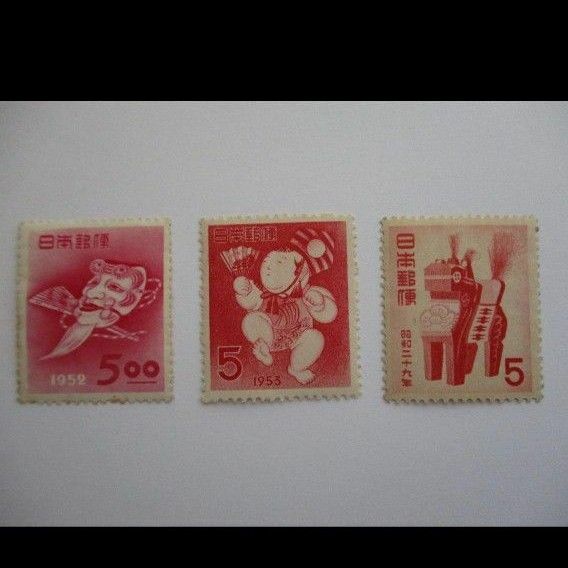 昭和２７年～昭和２９年の年賀切手３枚