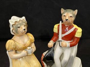 猫 インクボトル フランス アンティーク 擬人化 19世紀 陶器 ネコ カップル ペア