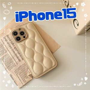 アイフォン キルティングケース アイボリー 韓国 iPhone15ケース カバー