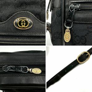 1円 希少 美品 GUCCI オールドグッチ ショルダーバッグ シェリーライン インターロッキング GG キャンバス レザー 革 斜め掛け ブラック 黒の画像9