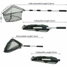 玉網 淡水海水渓流適用 伸縮4段階調節可能 釣りネット パクト 三角型 タモ網 魚網 ランディングネット ラバー 68_画像2