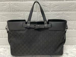 美品 GUCCI グッチ 106251 ＧＧキャンバス レザー トートバッグ ハンドバッグ ブラック 