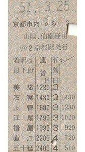 N080.【シミ汚れ多数】縦型準片　京都市内から山陽、伯備経由　五十猛　51.3.25【00993】