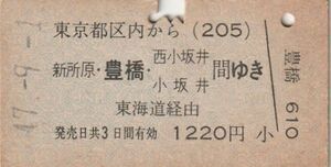 P658.東京都区内(205）から新所原・豊橋・西小坂井　小坂井　間ゆき　47.9.1