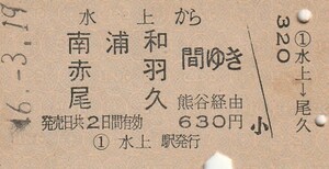 Y001.上越線　水上から南浦和　赤羽　尾久　間ゆき　熊谷経由　46.3.19　右部シミ汚れ