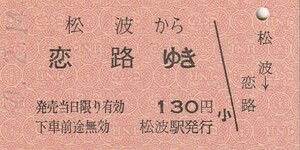 P156.旧国鉄　能登線（廃線）松波から恋路ゆき　61.2.14　縁起切符【6180】