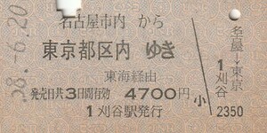 P504.名古屋市内から東京都区内ゆき　東海経由　58.6.20　刈谷駅発行