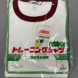 体4-22 M サイズ ワイン ニッタイ nittai 希少品 535 トレーニングシャツ 半袖 バレーシャツ 体操服 体操着 日体 昭和 レトロ 日本製 白 赤の画像5