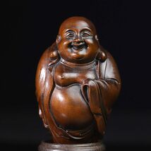七福神置物 木彫りの布袋様 柘植の木 古美色 仏像 ミニ 布袋さんの置物 金運_画像2