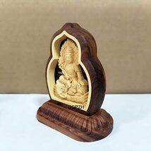 木彫り仏像 普賢菩薩 両面彫刻 仏教美術品 祈る 厄除け（高さ8cm×巾7cm×奥行4cm）_画像3