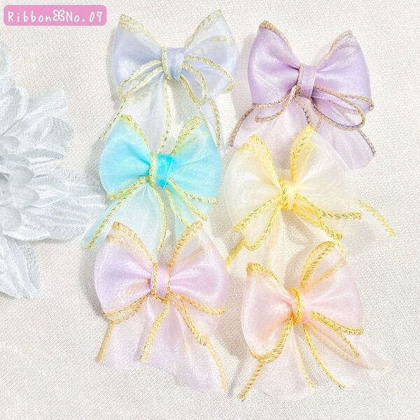 【Ribbon☆No.07】 新色追加*ゴールドステッチリボン★¥420ふわふわ きらきら キラキラ ヘアクリップ ヘアゴム)