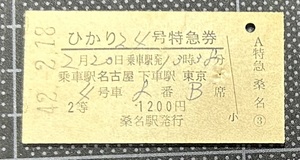 ◯ 国鉄時代の硬券【ひかり24号特急券】◯