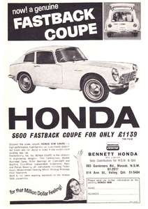 ■1965年(昭和40年)の自動車広告 ホンダ S600クーペ 英国向け 本田技研工業