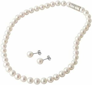 マグネット式 大粒 真珠のネックレス 花珠貝パール 日本製 選べる パールネックレス ホワイト45cmピアスセット