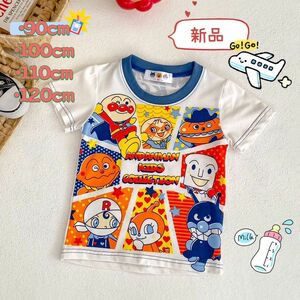 アンパンマン　半袖　tシャツ　　背中　バイキンマン　襟青　アンパンマン　子ども服　