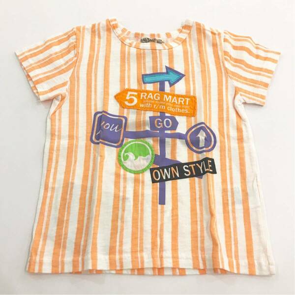 【新品未使用】RAG MART ラグマート Tシャツ ストライプ オレンジ 標識 キッズ 100cm トップス