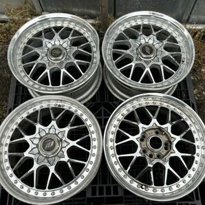 WORK VS メッキー17x8JJ/9JJ / PCD114.3/5H/ ET+47/ハブ径約73mm/4本セット 歪みガリ傷あり ジャンク品の画像1