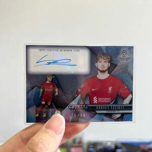 Harvey Elliott 50シリ 直筆サインカード 2022-23 Topps Crystal Premium - Crystal Auto black /50 - Liverpool リバプール 透明カード