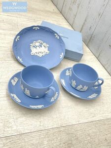 1円 美品 WEDGWOOD ジャスパー カップ＆ソーサー 2客 ペールブルー クリスマスプレート 1995 まとめて ウェッジウッド 英国 即日配送