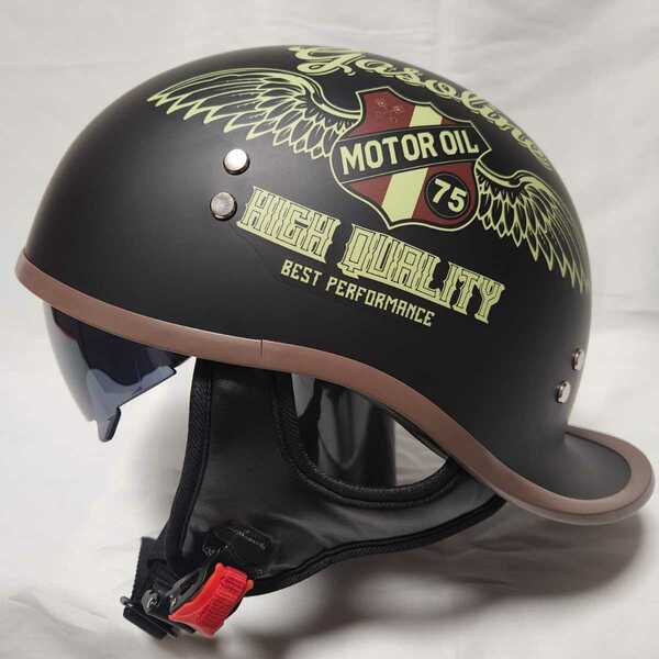 ダックテール ヘルメット　Ｍ　Ｌ　ＸＬ　マットブラック　バイザー付　グラフィック　軽量　半帽　キャップ型　半ヘル　